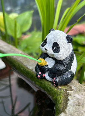 豆磨圆点环保树脂熊猫钓鱼微景观