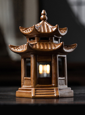 陶瓷凉亭摆件微景观禅意六角亭宝塔装饰假山鱼缸园艺花盆造景配件