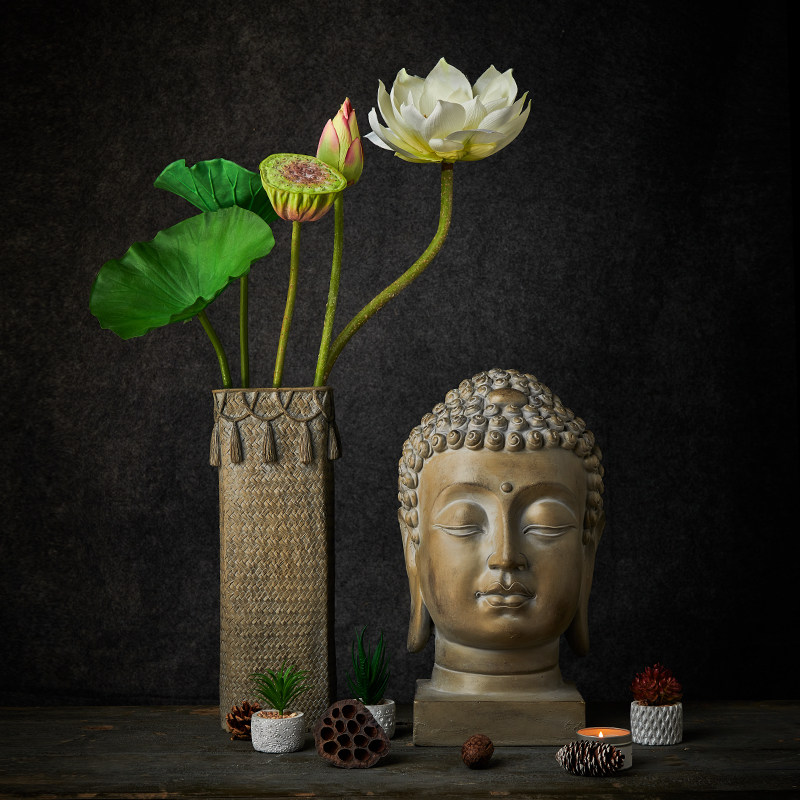 荷花仿真花假花客厅莲花摆件复古花瓶造景水池鱼塘造景道具手拿花