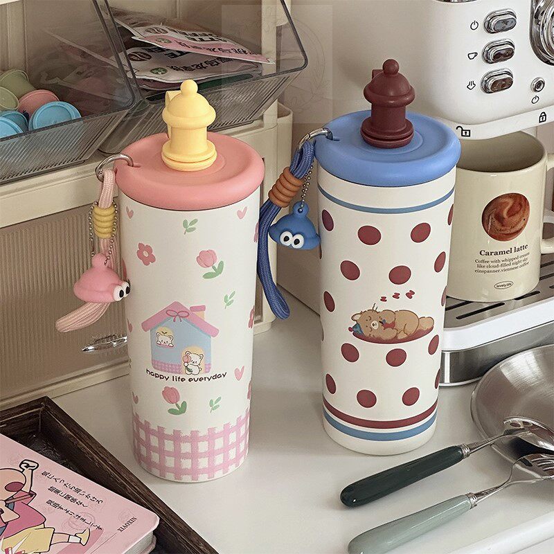 创意可爱保温杯学生高颜值少女心大容量冰霸杯便携不锈钢吸管水杯