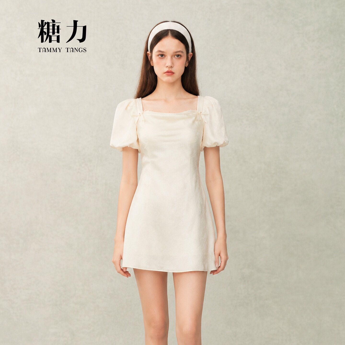 糖力少女风短袖提花缎面连衣裙女图片