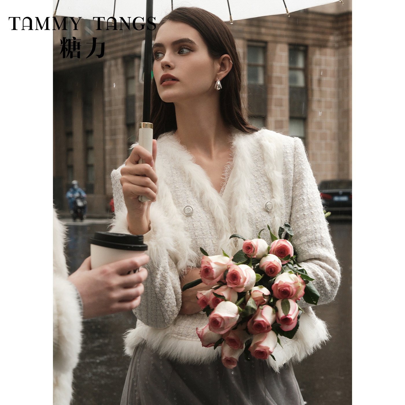 【商场同款】糖力 贵气千金 精致环保毛条拼接亮丝小香风短外套女,女装/女士精品,短外套,淘宝优惠券,粉丝福利购,淘宝优惠卷