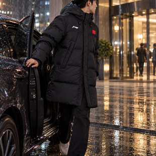 李宁羽绒服男款中长款2026新款今年流行爆款冬季黑色防泼水外套