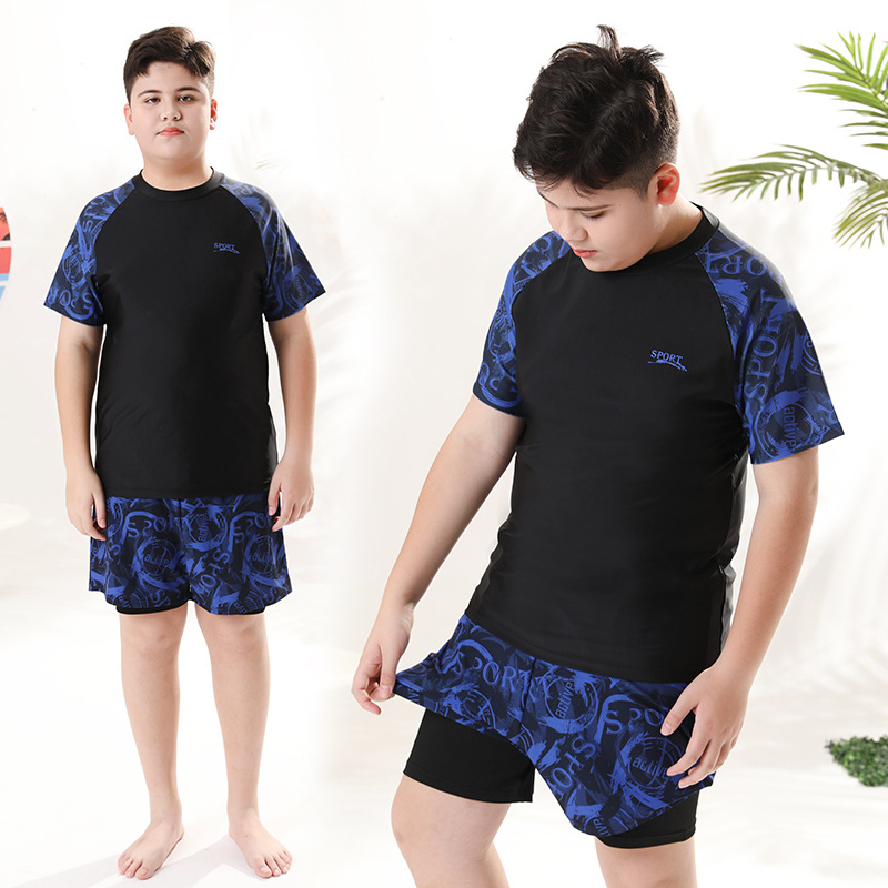 胖童泳衣男童2025新款儿童游泳衣中大童青少年分体防尴尬温泉套装