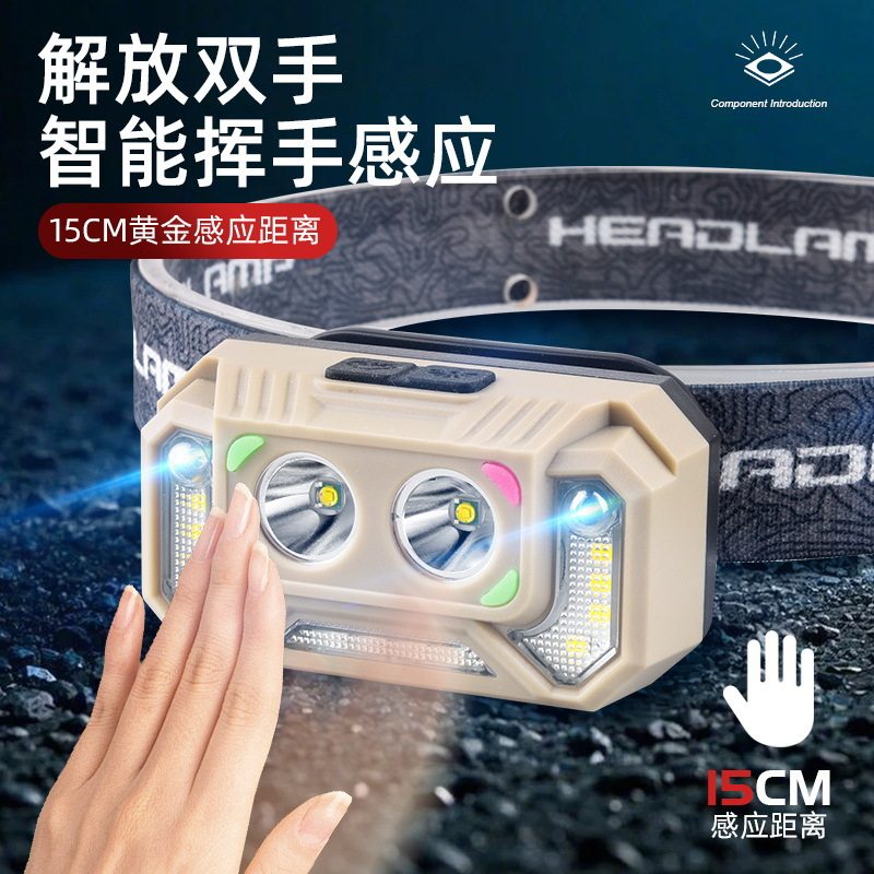 led感应头灯野外强光长续航锂电户外专用夜钓灯头戴式照明灯手电