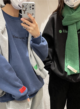 TY1980 冬季新款女装韩版宽松百搭字母加绒加厚圆领卫衣女212513