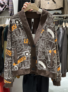 TYJR秋冬新款女装韩版宽松V领慵懒风时尚百搭休闲开衫外套212206