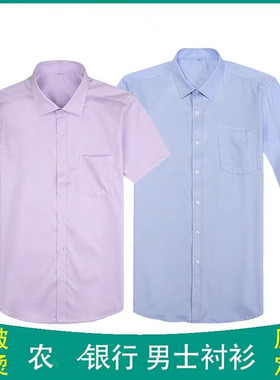春秋长袖农行衬衫中国业银行男式衬衣紫粉色长短袖工作服工装制服