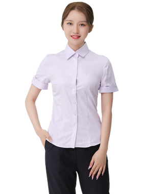 职业装粉紫色夏季衬衣工作服同款