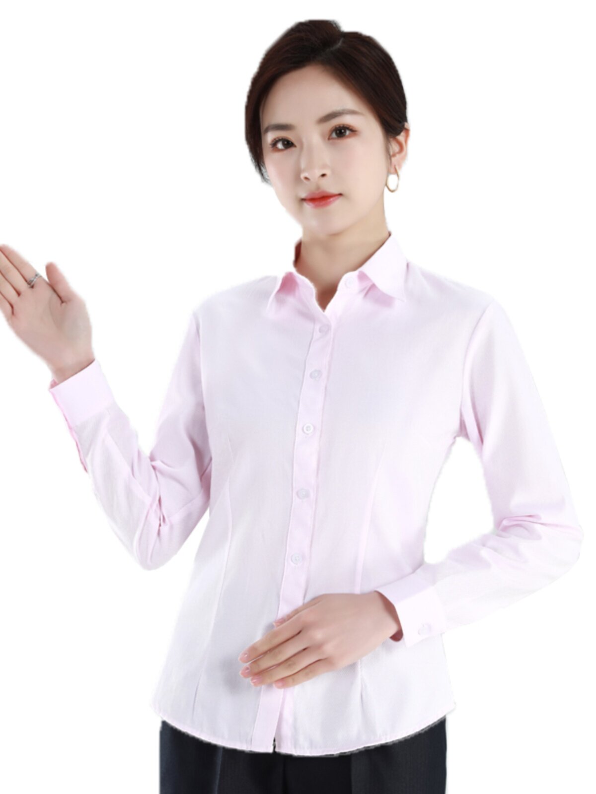 2024新款兴业行服工装女衬衫浅粉色斜纹长短袖衬衣兴业银行工作服