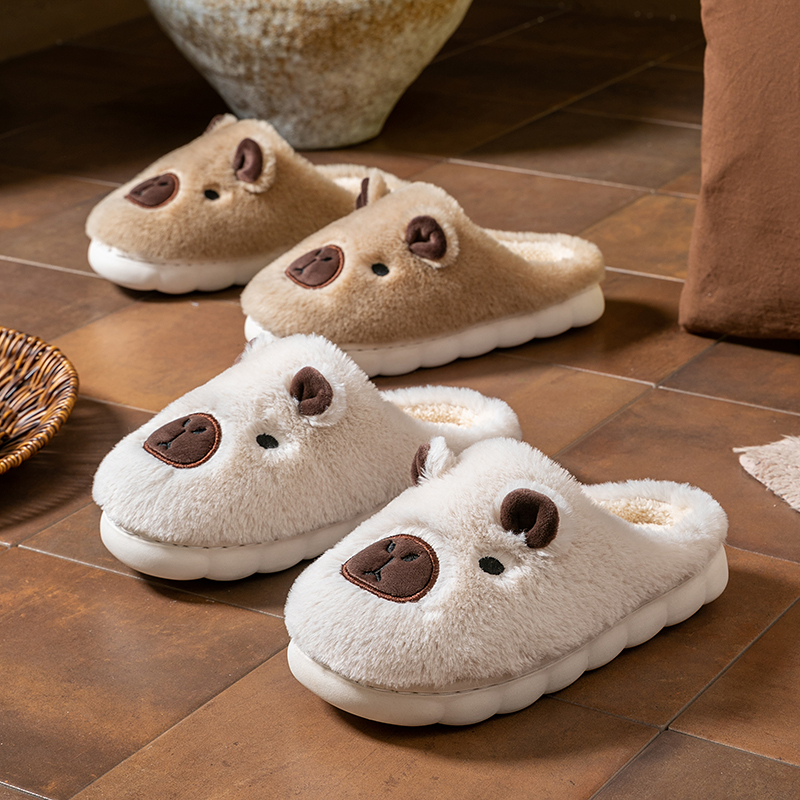 卡通棉拖鞋女冬季室内2025新款可爱防滑保暖半包跟毛绒月子软底鞋