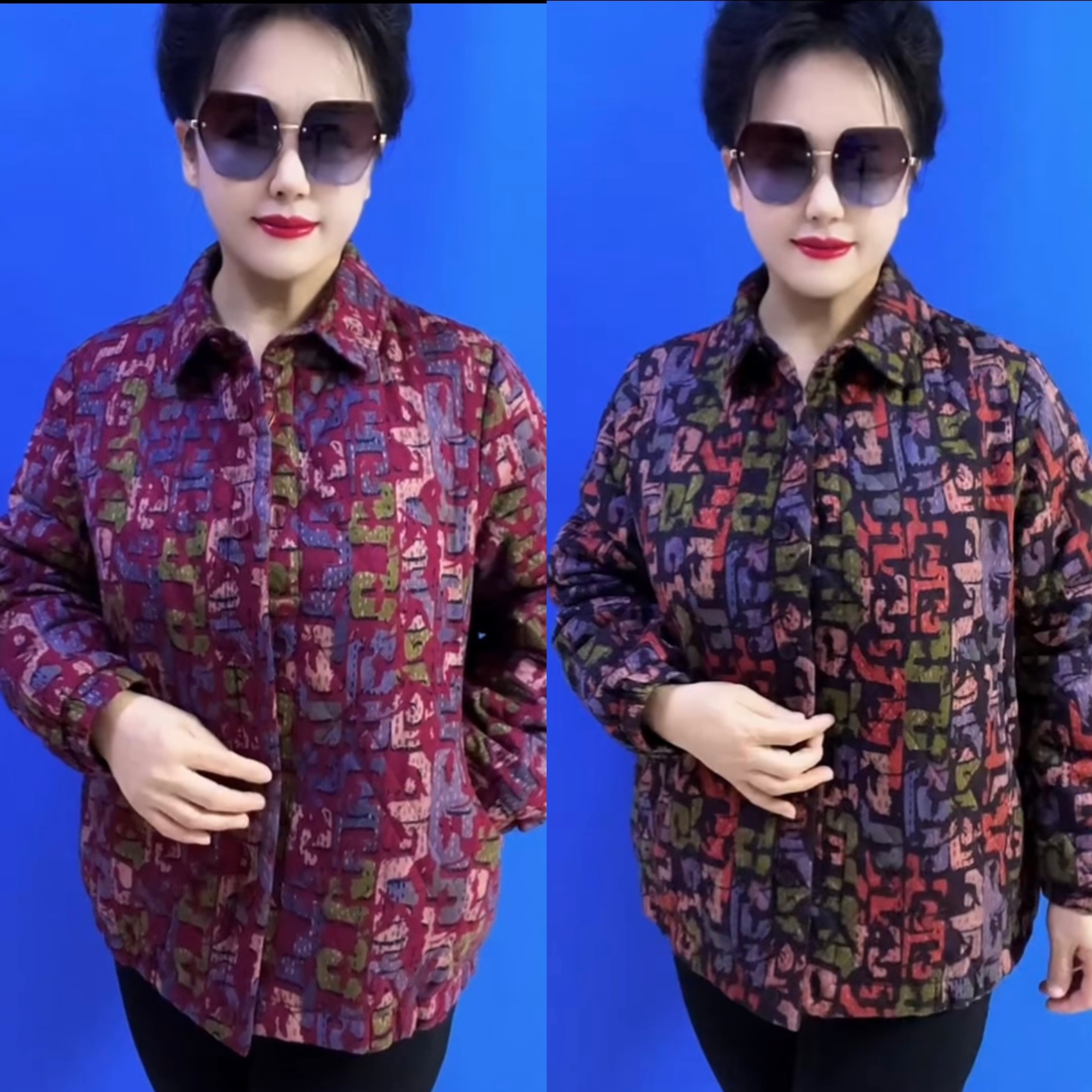 秋冬翻领花色加棉女外套二棉棉服