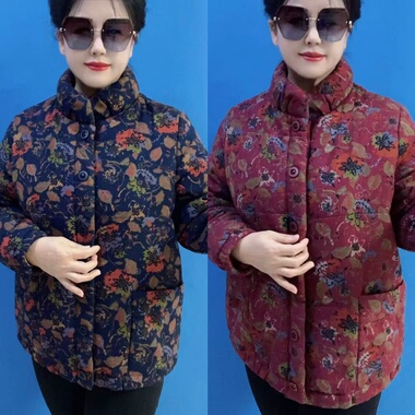 中老年妈妈装100%纯棉立领棉袄女2025冬装加棉保暖棉服老太太棉衣