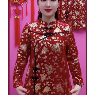 秋冬新款女士加绒保暖打底衫时尚中老年妈妈装碎花国风小衫潮