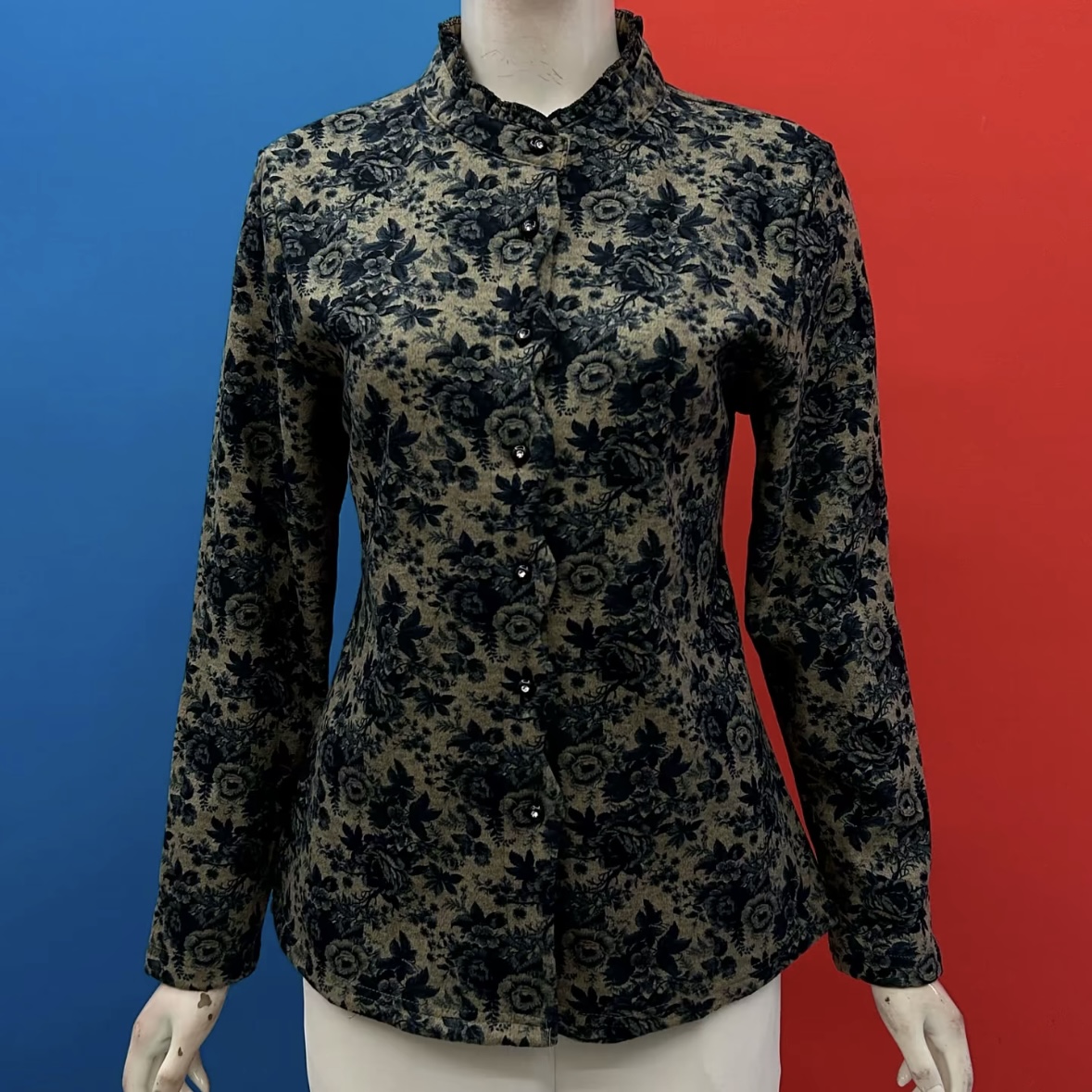 秋冬加绒花色女士小衫妈妈装开衫