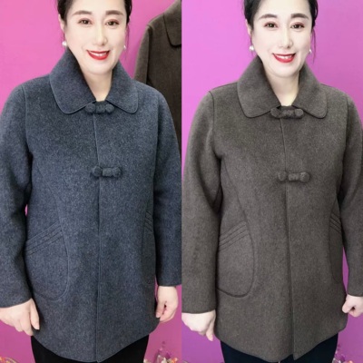 秋季新款纯色加厚毛呢女士外套潮