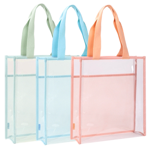 得力透明手提袋补习袋补课包大容量高颜值学生拎书男女小学生作业防水试卷袋初高中生文件袋考研a4防水资料袋