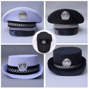 军警帽幼儿园小交警帽海男女童帽子黑猫警长大檐帽