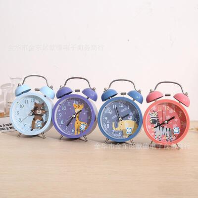 学生床头卧室金属简约静音卡通闹钟闹表台钟小闹铃带夜灯闹铃超响