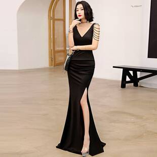 晚礼服女性感修身显瘦公司年会主持人宴会派对名媛晚装长款连衣裙