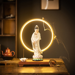 12寸陶瓷南海观音菩萨佛像摆件站立像观世音菩萨白瓷家用供奉