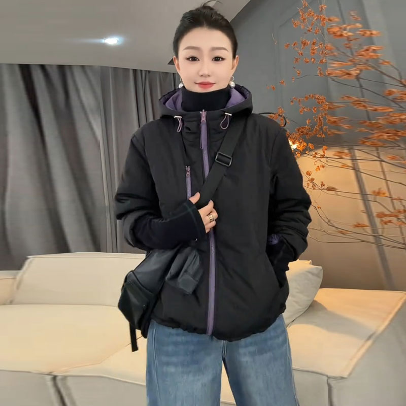 大码时尚减龄百搭两面穿拼色棉衣