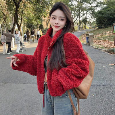 立领羊羔毛小个子加厚外套