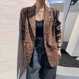 宽松百搭长袖 豹纹西装 韩版 新款 休闲西服外套 外套女小个子2025秋季