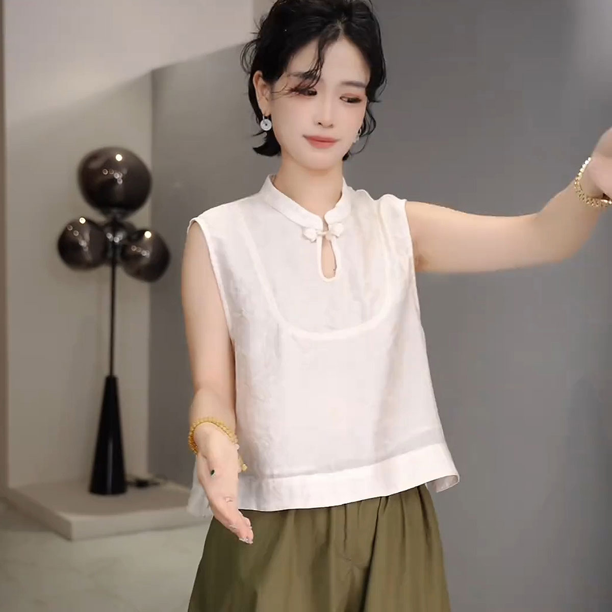 中式立领盘扣衬衫新款