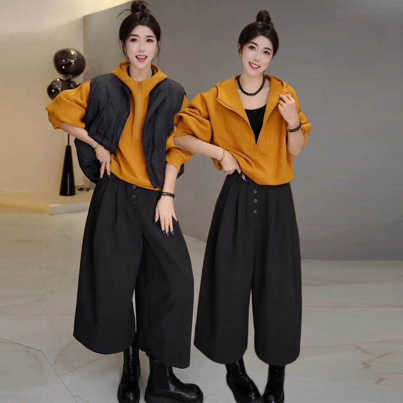 大码时尚秋冬新款套装女圆领羽绒马甲连帽卫衣+毛呢九分裤3件套,女装/女士精品,时尚套装,淘宝优惠券,粉丝福利购,淘宝优惠卷