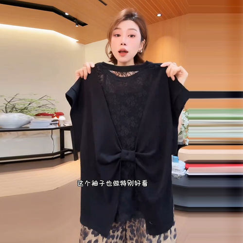 透视蕾丝拼接设计感小众短袖T恤
