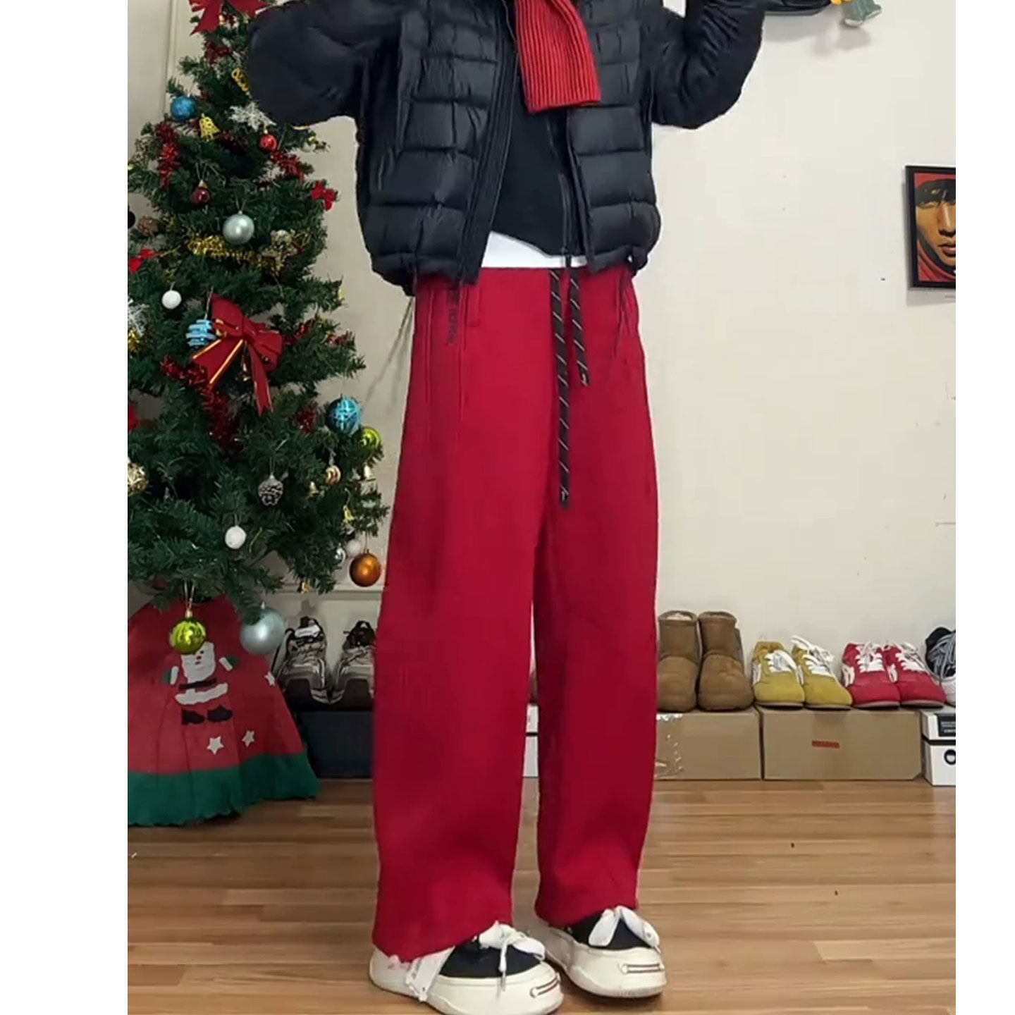 红色窄版弯刀裤女冬季加绒加厚运动卫裤高腰显瘦休闲阔腿香蕉裤子,女装/女士精品,卫裤,淘宝优惠券,粉丝福利购,淘宝优惠卷