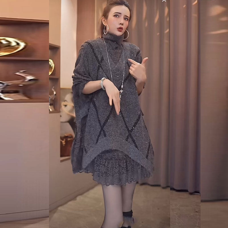 时尚减龄套装女2025秋装新款蕾丝拼接高领打底衫+针织马甲两件套,女装/女士精品,时尚套装,淘宝优惠券,粉丝福利购,淘宝优惠卷