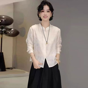 高级感时尚 女秋季 减龄别致漂亮上衣 提花单排扣立领衬衫 复古新中式
