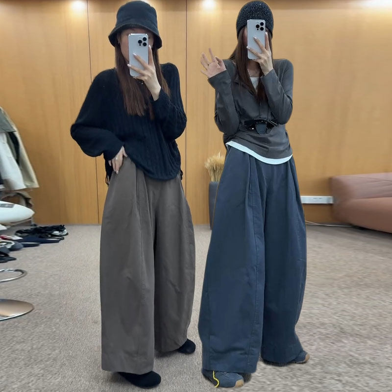 大码女装胖mm高腰显瘦三本丑萌休闲裤女宽松百搭阔腿拽姐长裤子秋