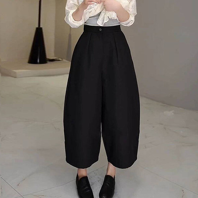高腰百搭九分黑色休闲阔腿哈伦裤