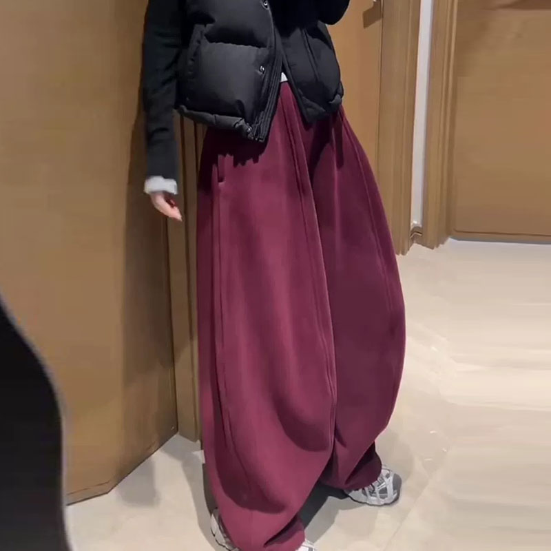 加绒松紧腰宽松冬弯刀阔腿气球裤