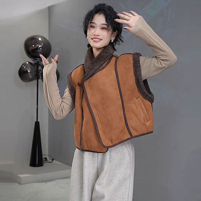 坎肩外套皮毛一体百搭一粒扣马甲