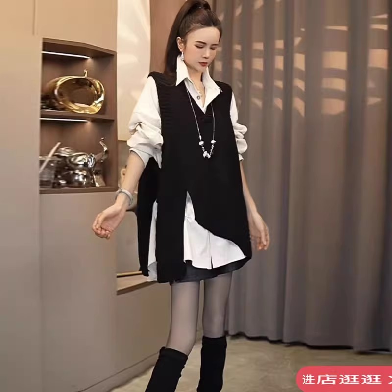 秋季新款时尚V领针织亮片马甲