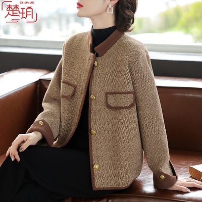 中年妈妈春装外套2025新款洋气上衣中老年女秋冬季时尚毛呢子套装