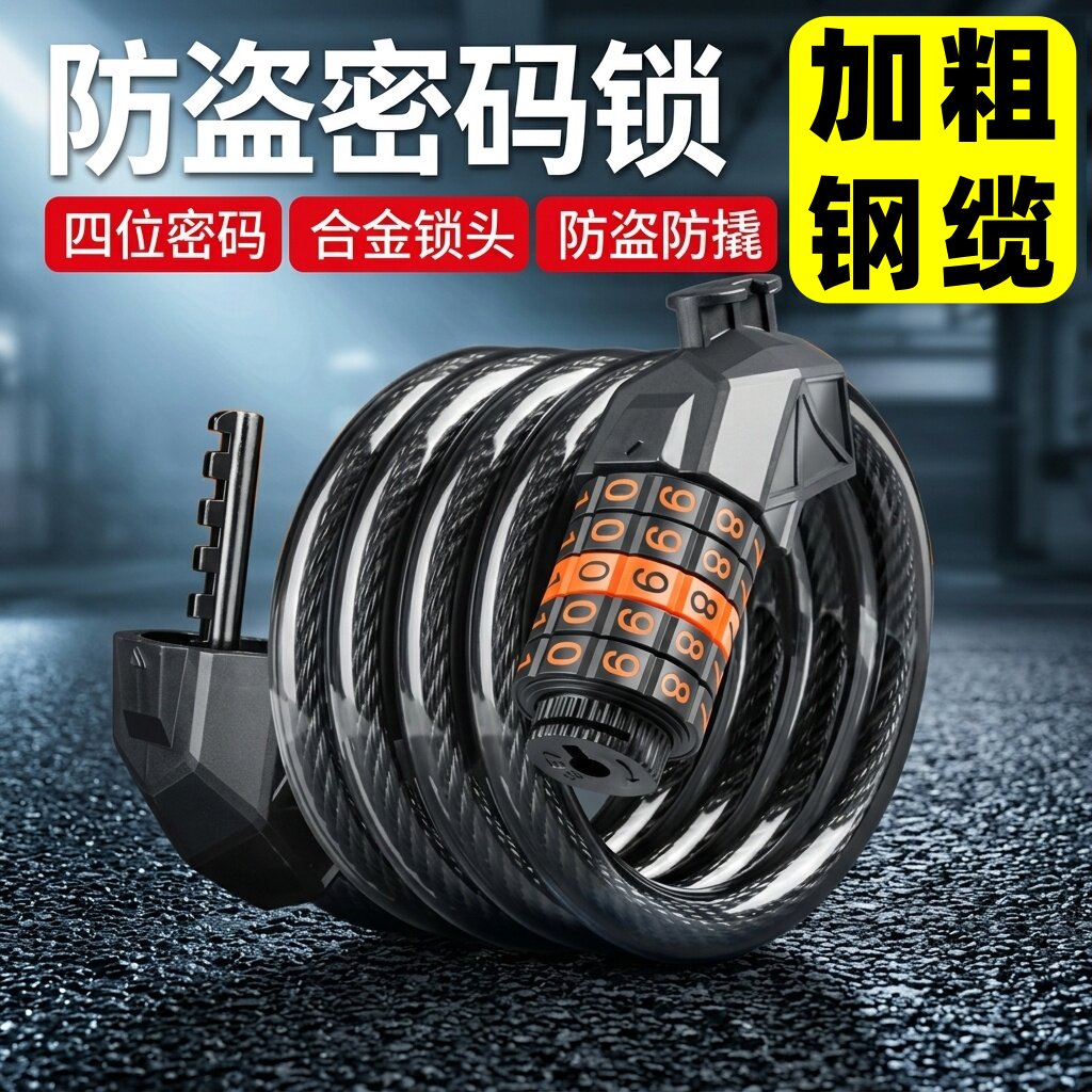 自行车锁专用防盗锁密码锁山地公路车便携链条锁电动车锁单车锁