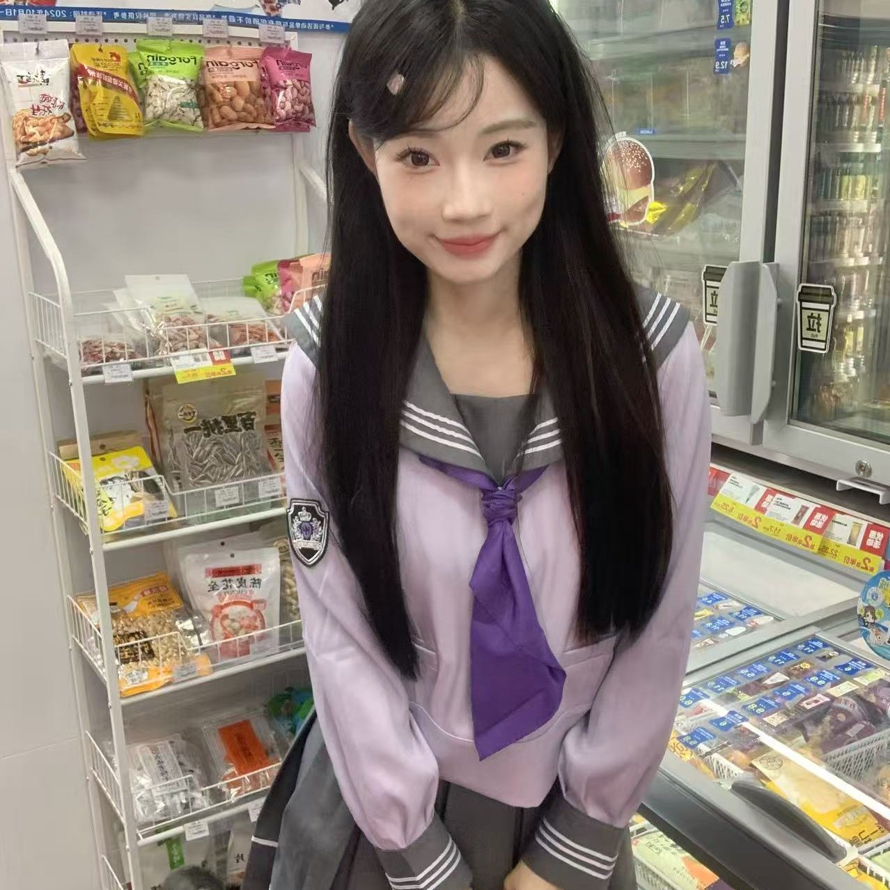实拍现货 梗豆物语*雪鸢*紫灰刺绣水手原创JK制服套装学生学院风