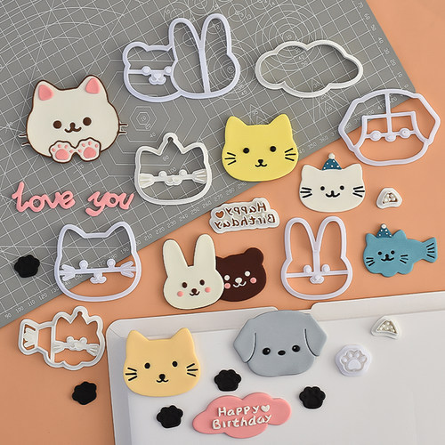 糖堡森林网红情侣love小猫翻糖切模猫咪蛋糕装饰烘焙模具塑料压模