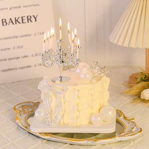 母亲节女神生日蛋糕装饰复古烛台摆件珍珠皇冠蝴蝶结仙女蜡烛插件