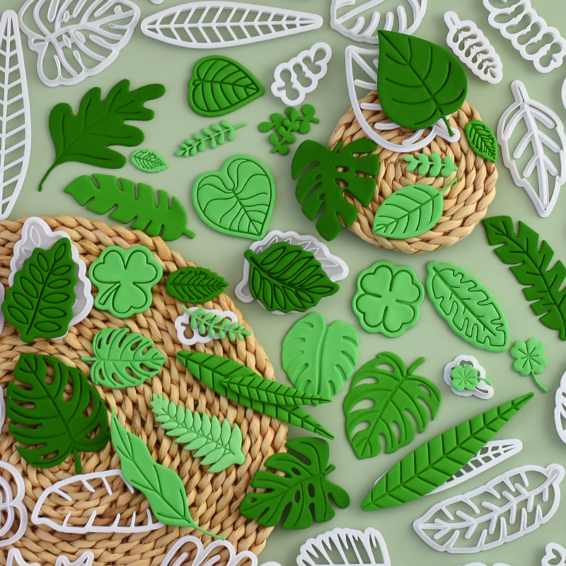 糖堡森林多款树叶绿叶子翻糖切模四叶草蛋糕装饰烘焙模具塑料压模