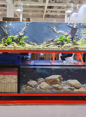 鱼缸套缸大型客厅家用工业风溪流缸鱼缸底滤上下层组缸双层龙鱼缸