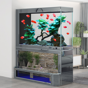 流水鱼缸落地家用客厅摆件循环水办公室玄关现代轻奢屏风式 水幕墙