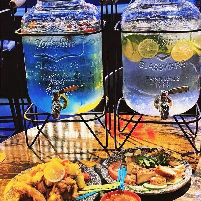 玻璃泡酒瓶带龙头大容量冷水饮料桶自助网红柠檬果汁罐可昌震
