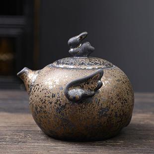复古粗陶小号过滤手抓壶 铁锈釉茶壶泡茶家用陶瓷功夫茶具单壶日式
