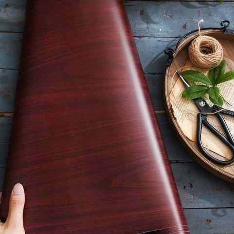 柴萌宽80浅黑胡桃色木纹不干胶墙壁纸翻新吧台橱柜木门家具翻新贴